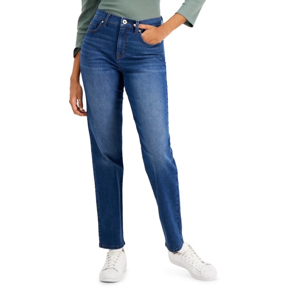 Style & CO Petite Mid-Plus Size Natural Fit Mid Rise Stretch Slim Straight Jeans